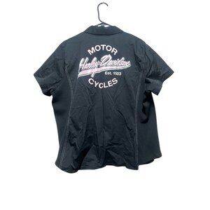 Harley Davidson Moto Full Zip Top Women 2W Black Pink Bow Logo Biker Fitted Punk